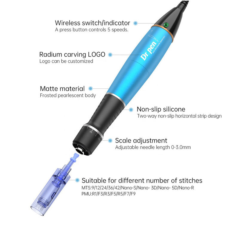 Rechargeable M7 M5 Needle A6 Titano Corpo e testa Sbiancatore di rughe IT Tipo di spina