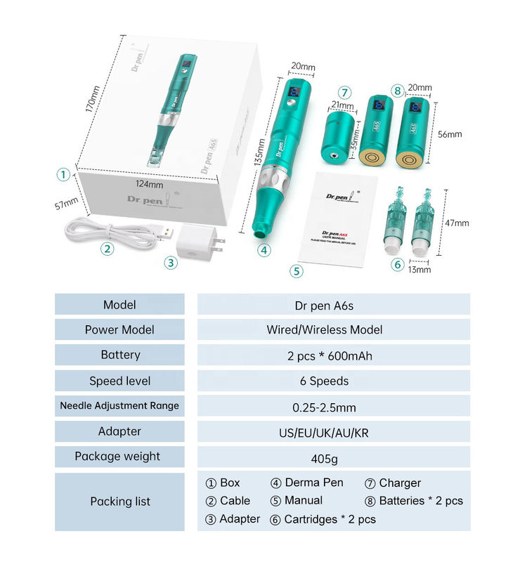 Dr pen A6S Wireless / Wired 2 in 1 Dispositivo elettrico di microaghi per la cura personale della bellezza