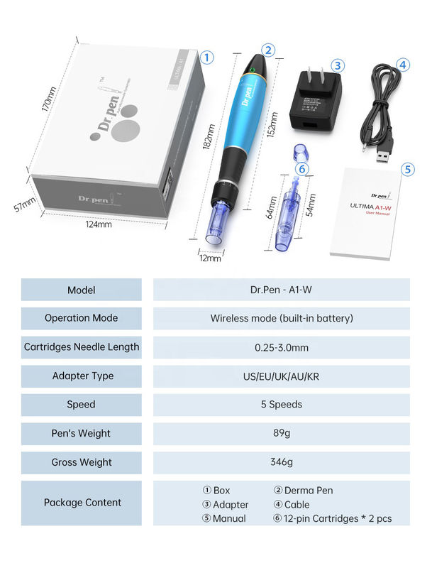 Lunghezza regolabile dell' ago 1,0 mm Dr pen A1c A1w Dermapen elettrico per la terapia di sbiancamento